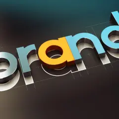 Trójwymiarowe litery "brand" w różnych kolorach, tworzące unikalny styl ubierania się.
