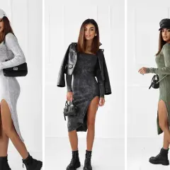 Trzy kobiety prezentują różne odsłony mody: sukienki z wycięciami, czapki i botki. To, co to jest moda, widać w tych stylizacjach.