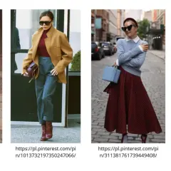 Eleganckie stylizacje z bordowymi spodniami i spódnicami. Wzorzysta spódnica midi, plisowana spódnica i szerokie spodnie w bordowym kolorze.