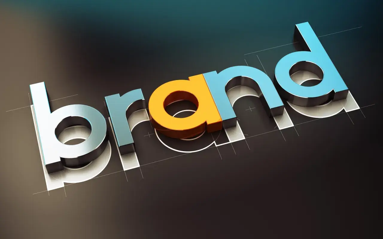 Trójwymiarowe litery "brand" w różnych kolorach, tworzące unikalny styl ubierania się.