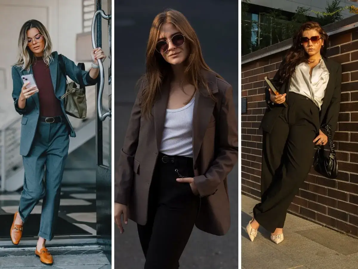 Eleganckie stylizacje z marynarkami i spodniami. Inspiracje, jak się ubrać na imprezę firmową, zdjęcia pokazują różne opcje.